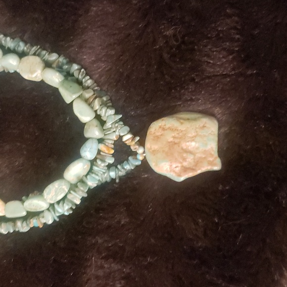 Turquoise Kingman 18" Beaded, 3 strand Necklace, w/ 1-1/2" chain - Picture 6 of 6